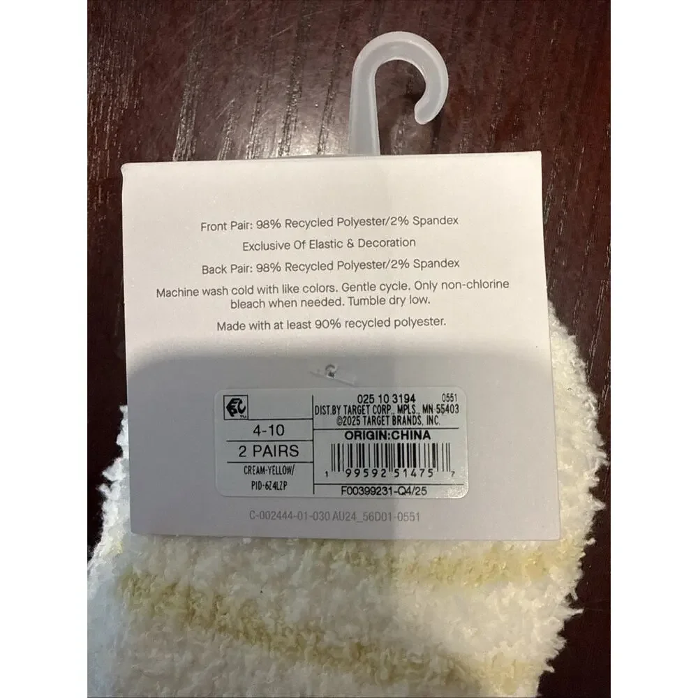 Auden Cozy Super Soft Ankle Socks Womens Cream/Yellow Stripe 4-10 2 Pairs